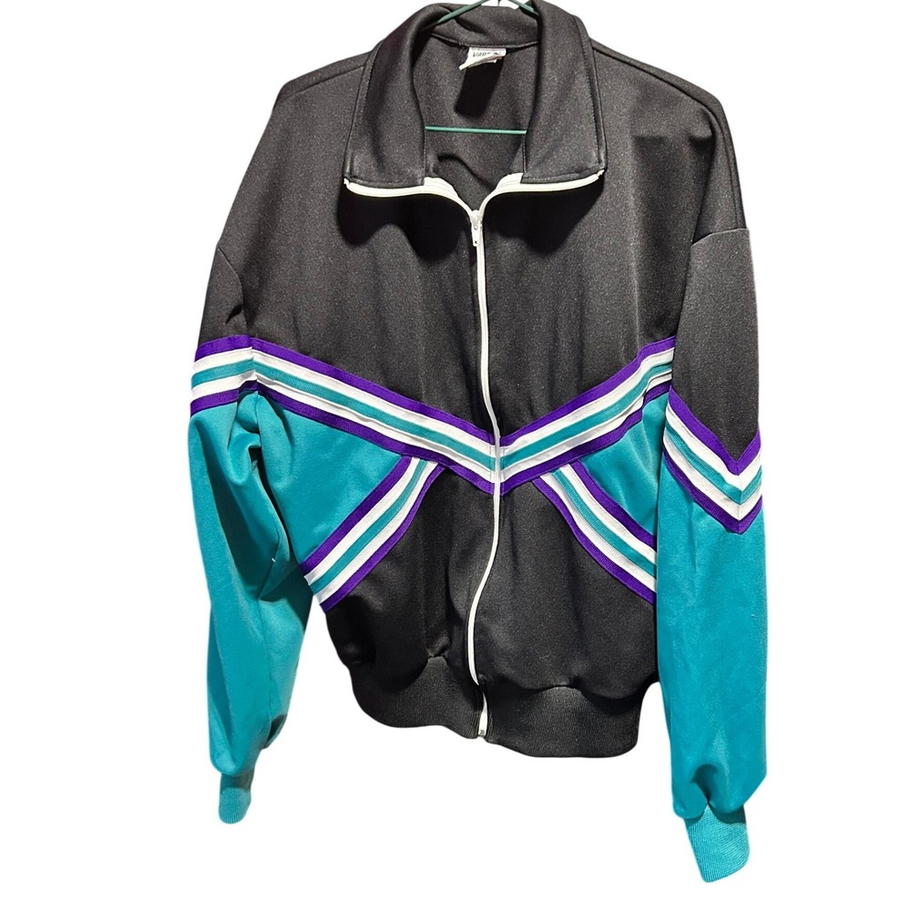 Varsity Spirit Fashions Track Jacket Black Teal Purple Stripe Zip Up Made in USA - Picture 1 of 10